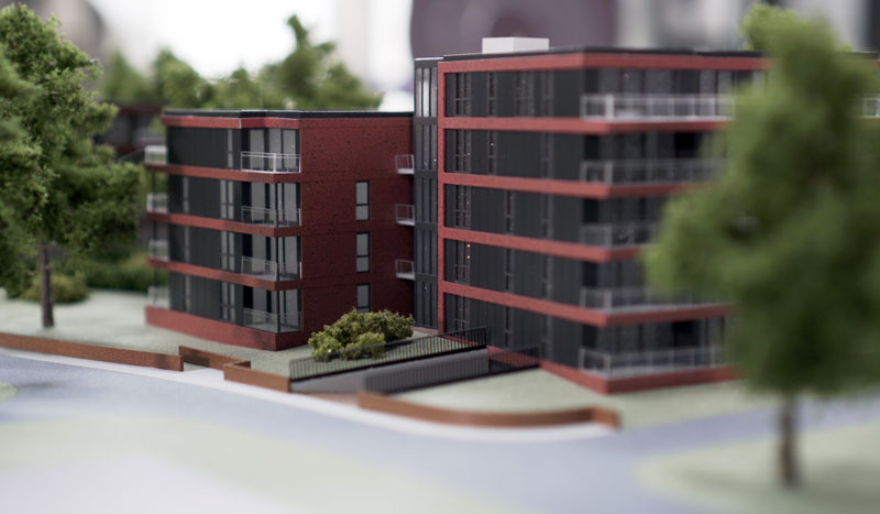 Das Modell eines Wohnkomplexes, das mit dem Lasergerät hergestellt wurde.