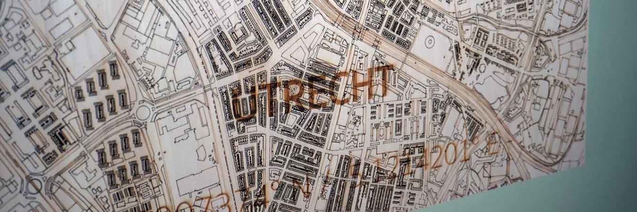Karte von Utrecht, graviert auf Hartfaserplatte, hergestellt mit einer Lasermaschine